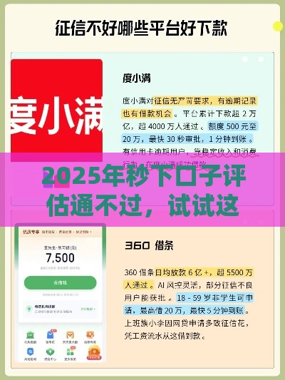 2025年秒下口子评估通不过，试试这5个最新平台借钱靠谱