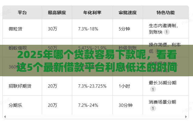 2025年哪个贷款容易下款呢，看看这5个最新借款平台利息低还的时间长的