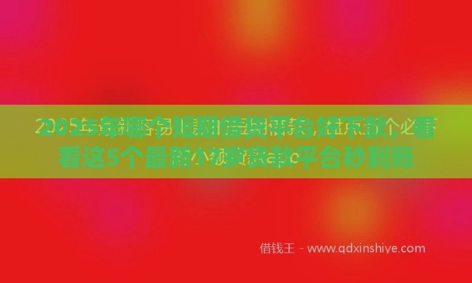 2025年哪个短期借贷平台好下款，看看这5个最新17岁贷款平台秒到账