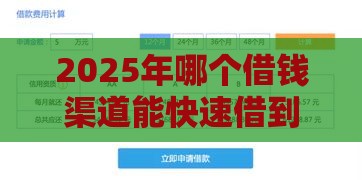 2025年哪个借钱渠道能快速借到钱，整理5个最新借款平台借钱安全