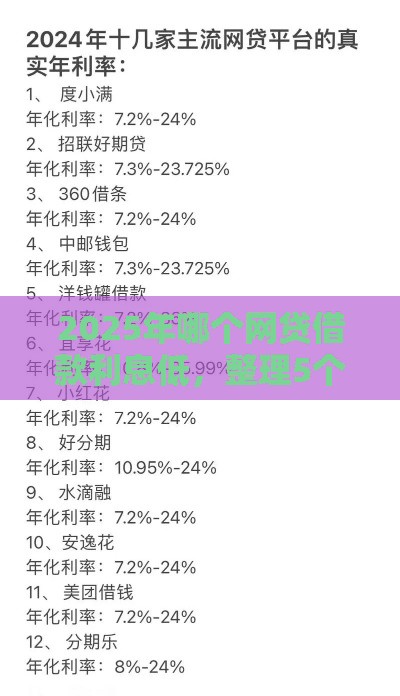 2025年哪个网贷借款利息低，整理5个最新靠谱贷款平台