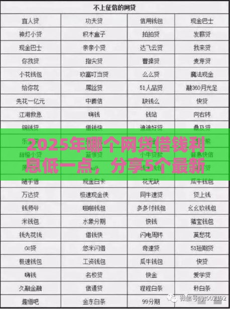 2025年哪个网贷借钱利息低一点，分享5个最新借款平台不上征信的
