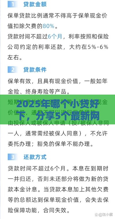 2025年哪个小贷好下，分享5个最新网贷保单贷最好的平台