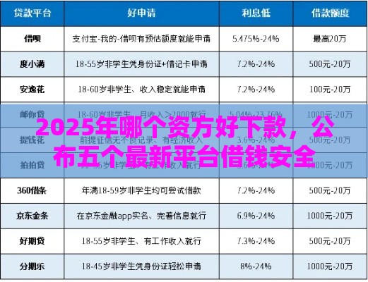 2025年哪个资方好下款，公布五个最新平台借钱安全