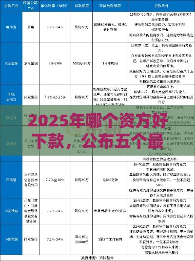 2025年哪个资方好下款，公布五个最新平台借钱安全