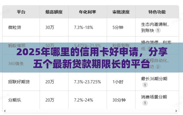 2025年哪里的信用卡好申请，分享五个最新贷款期限长的平台