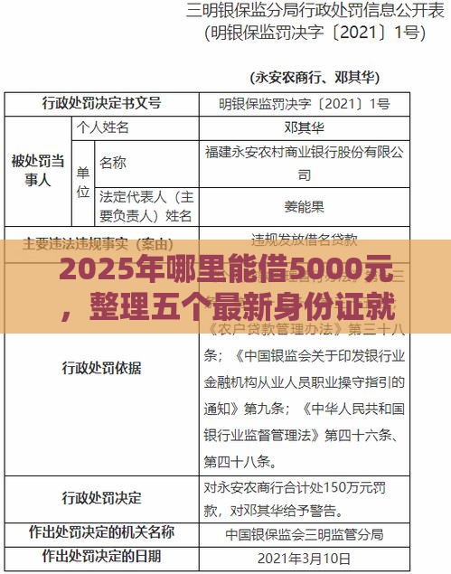 2025年哪里能借5000元，整理五个最新身份证就能贷款的平台