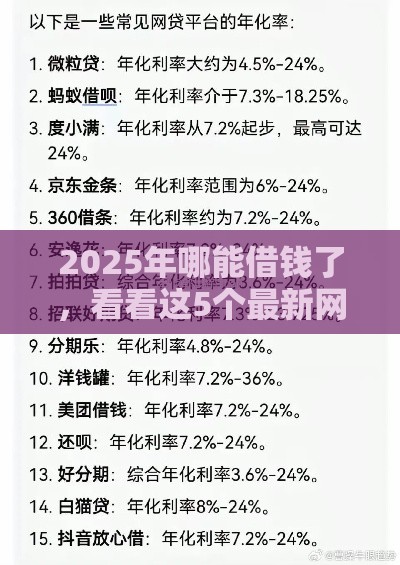 2025年哪能借钱了，看看这5个最新网贷最好的平台