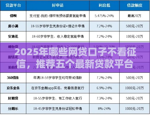 2025年哪些网贷口子不看征信，推荐五个最新贷款平台容易通过的