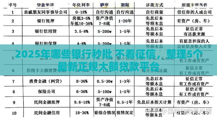 2025年哪些银行秒批 不看征信，整理5个最新正规大额贷款平台