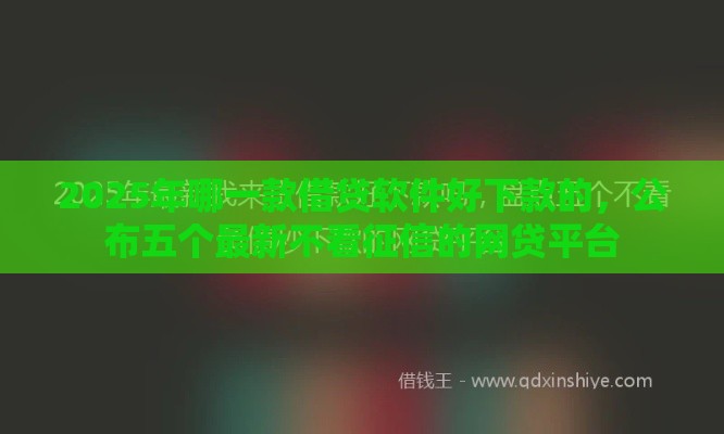 2025年哪一款借贷软件好下款的，公布五个最新不看征信的网贷平台
