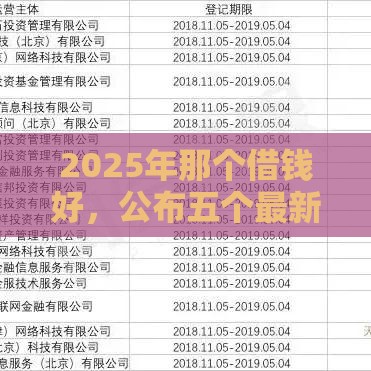 2025年那个借钱好，公布五个最新能借到钱的网贷平台