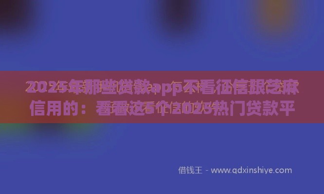 2025年那些贷款app不看征信跟芝麻信用的：看看这5个2025热门贷款平台大全