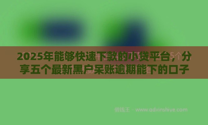 2025年能够快速下款的小贷平台，分享五个最新黑户呆账逾期能下的口子
