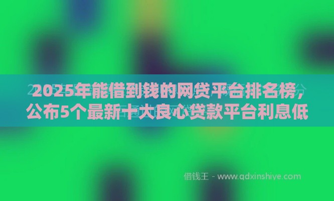 2025年能借到钱的网贷平台排名榜，公布5个最新十大良心贷款平台利息低