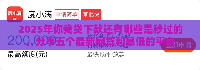 2025年你我贷下款还有哪些是秒过的，分享五个最新网贷利息低的平台