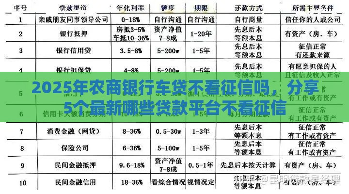 2025年农商银行车贷不看征信吗，分享5个最新哪些贷款平台不看征信