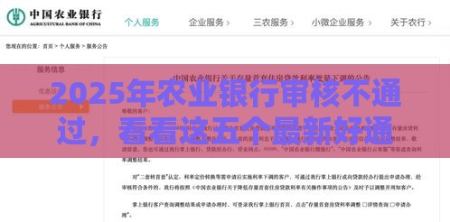 2025年农业银行审核不通过，看看这五个最新好通过的贷款平台
