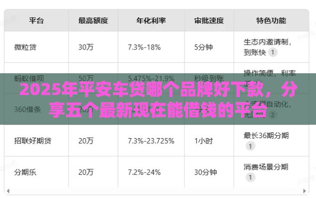 2025年平安车贷哪个品牌好下款，分享五个最新现在能借钱的平台
