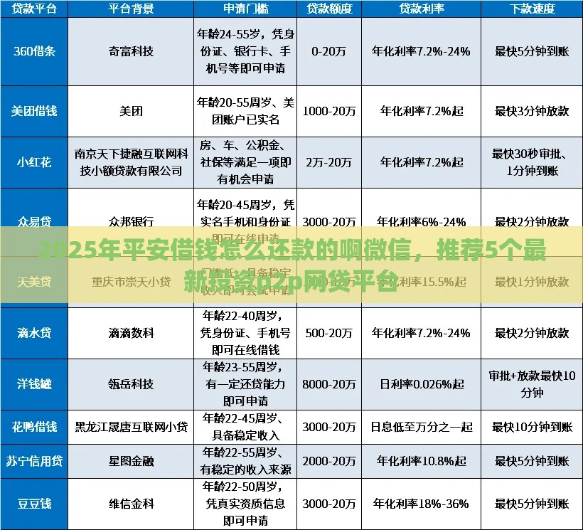 2025年平安借钱怎么还款的啊微信，推荐5个最新投资p2p网贷平台