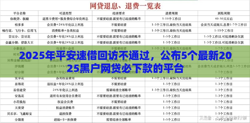 2025年平安速借回访不通过，公布5个最新2025黑户网贷必下款的平台