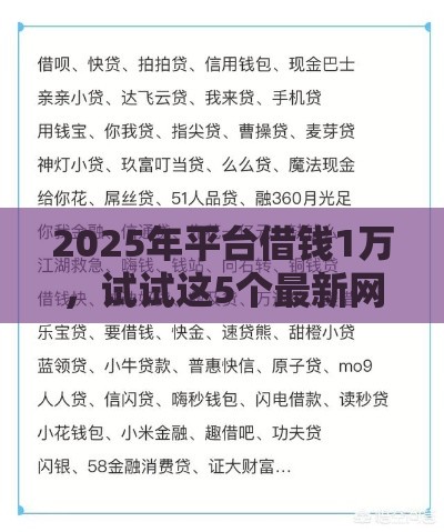 2025年平台借钱1万，试试这5个最新网贷口子大全平台