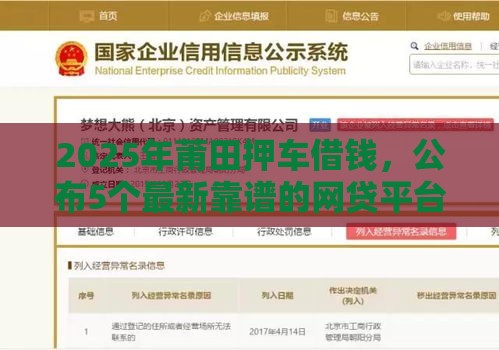 2025年莆田押车借钱，公布5个最新靠谱的网贷平台