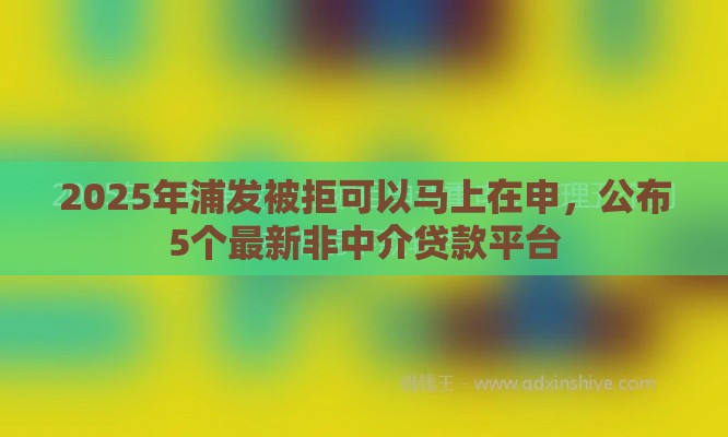 2025年浦发被拒可以马上在申，公布5个最新非中介贷款平台