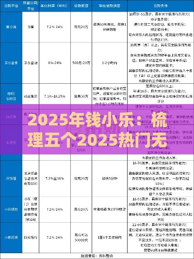 2025年钱小乐：梳理五个2025热门无需征信的贷款平台
