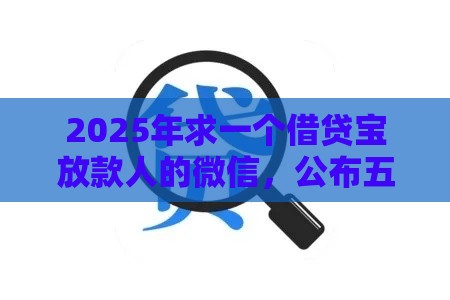 2025年求一个借贷宝放款人的微信，公布五个最新借款平台借钱不上征信
