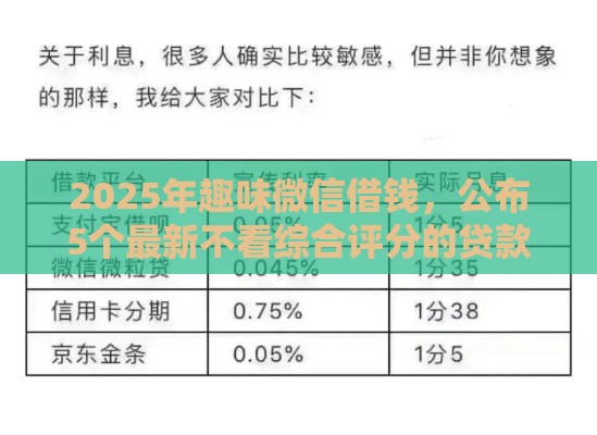 2025年趣味微信借钱，公布5个最新不看综合评分的贷款平台