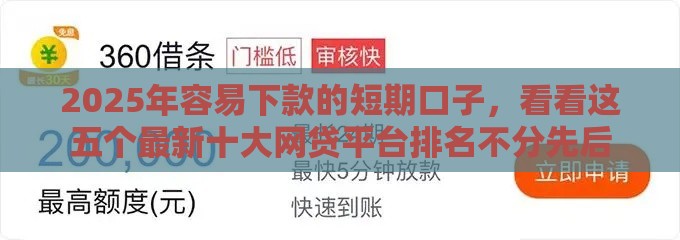 2025年容易下款的短期口子，看看这五个最新十大网贷平台排名不分先后