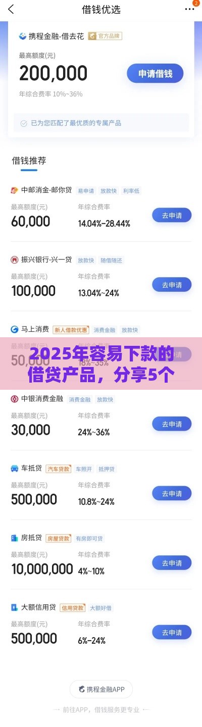 2025年容易下款的借贷产品，分享5个最新平台容易贷款