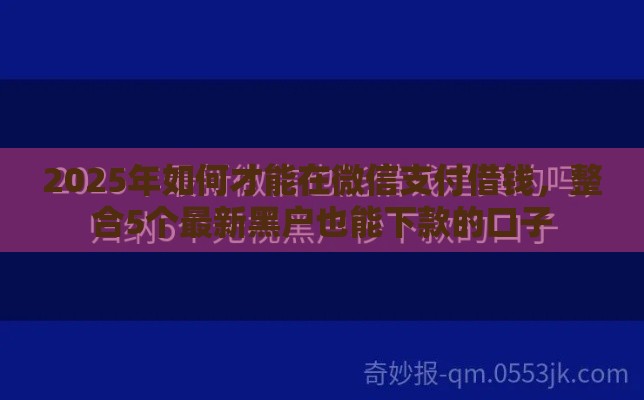 2025年如何才能在微信支付借钱，整合5个最新黑户也能下款的口子