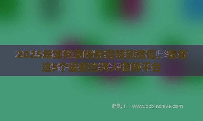 2025年如何更快的借钱到微信，看看这5个最新台湾人借钱平台