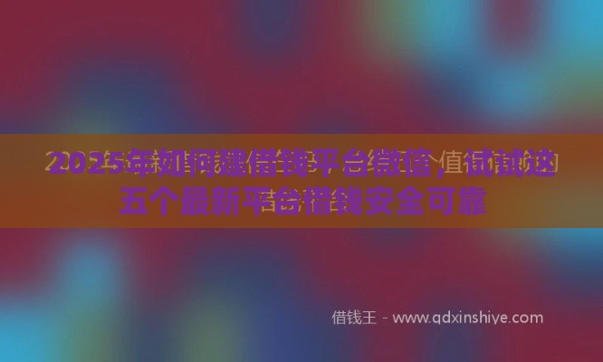 2025年如何建借钱平台微信，试试这五个最新平台借钱安全可靠