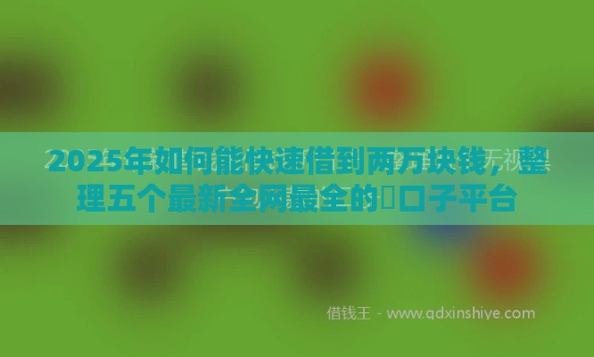 2025年如何能快速借到两万块钱，整理五个最新全网最全的黒口子平台