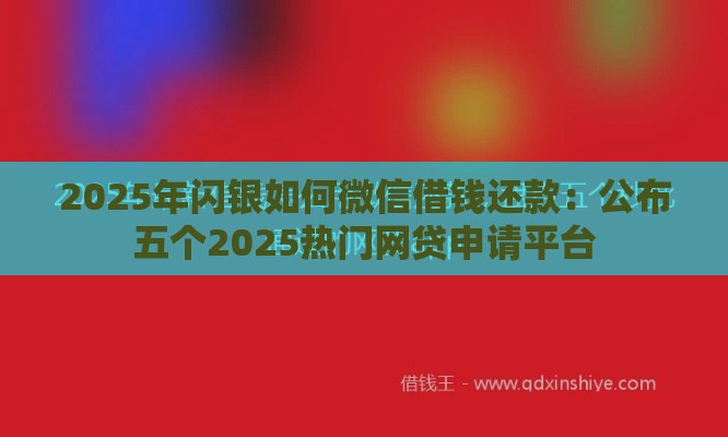 2025年闪银如何微信借钱还款:公布五个2025热门网贷申请平台 2025年闪银如何微信借钱还款:公布五个2025热门网贷申请平台