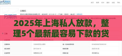 2025年上海私人放款，整理5个最新最容易下款的贷款平台不看征信