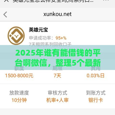 2025年谁有能借钱的平台啊微信，整理5个最新半夜秒下款的高炮口子