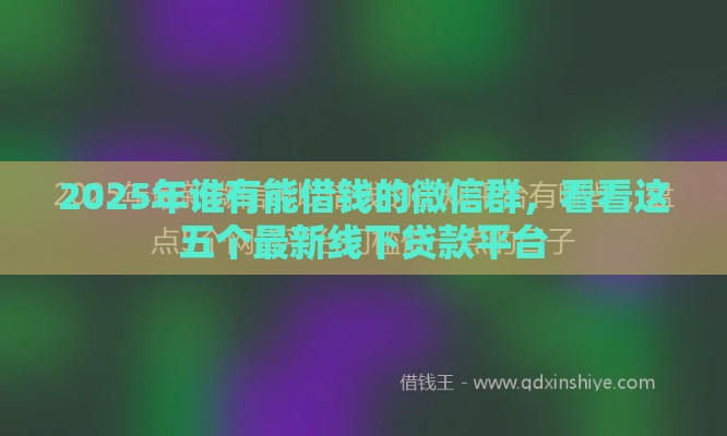2025年谁有能借钱的微信群，看看这五个最新线下贷款平台