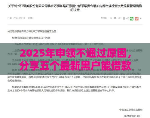 2025年申领不通过原因，分享五个最新黑户能借款的平台