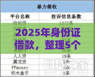 2025年身份证借款，整理5个最新网贷投诉平台官网