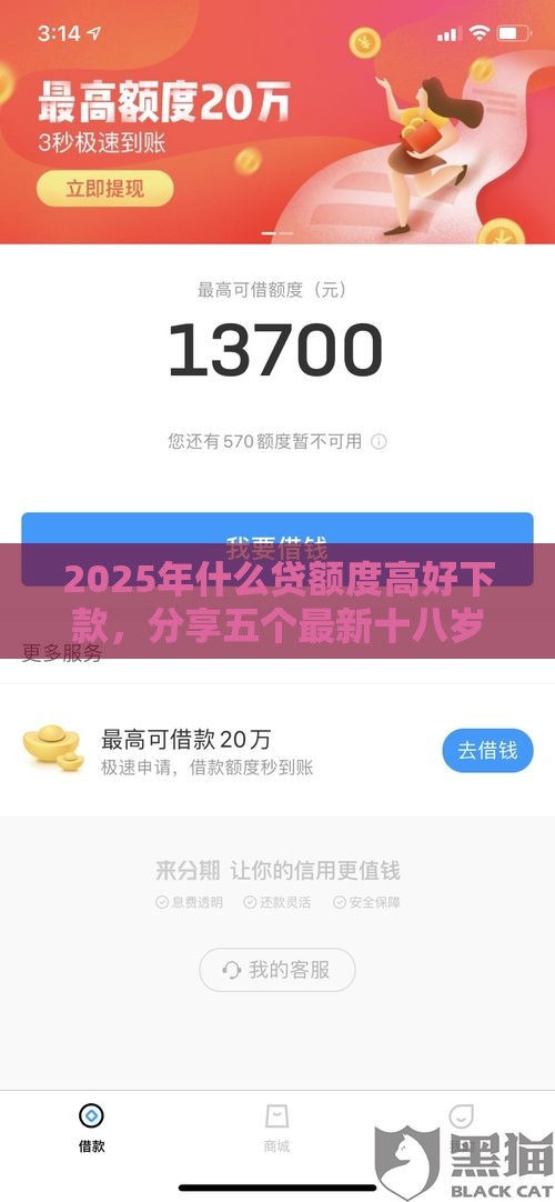 2025年什么贷额度高好下款，分享五个最新十八岁贷款秒过平台