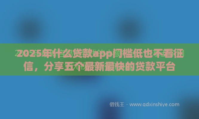 2025年什么贷款app门槛低也不看征信，分享五个最新最快的贷款平台
