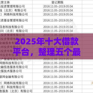 2025年十大借款平台，整理五个最新好的网贷平台
