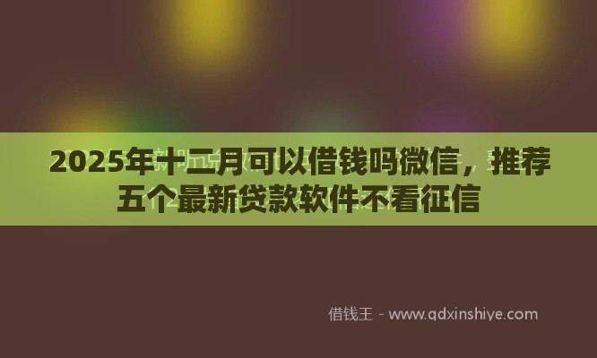 2025年十二月可以借钱吗微信，推荐五个最新贷款软件不看征信