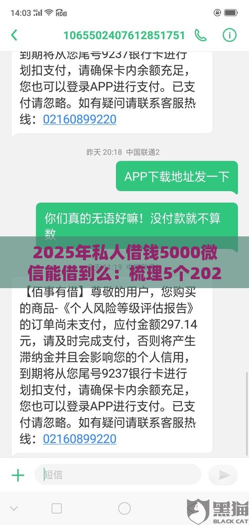 2025年私人借钱5000微信能借到么：梳理5个2025热门评分不足征信花可以借的平台