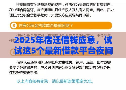 2025年宿迁借钱应急，试试这5个最新借款平台夜间