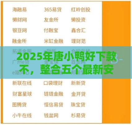 2025年唐小鸭好下款不，整合五个最新安全的网贷平台